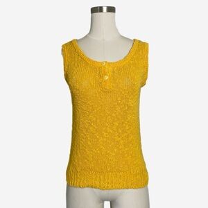 Vintage 90s Sarah Taylor Yellow knit sleeveless henley tank summer bright XS